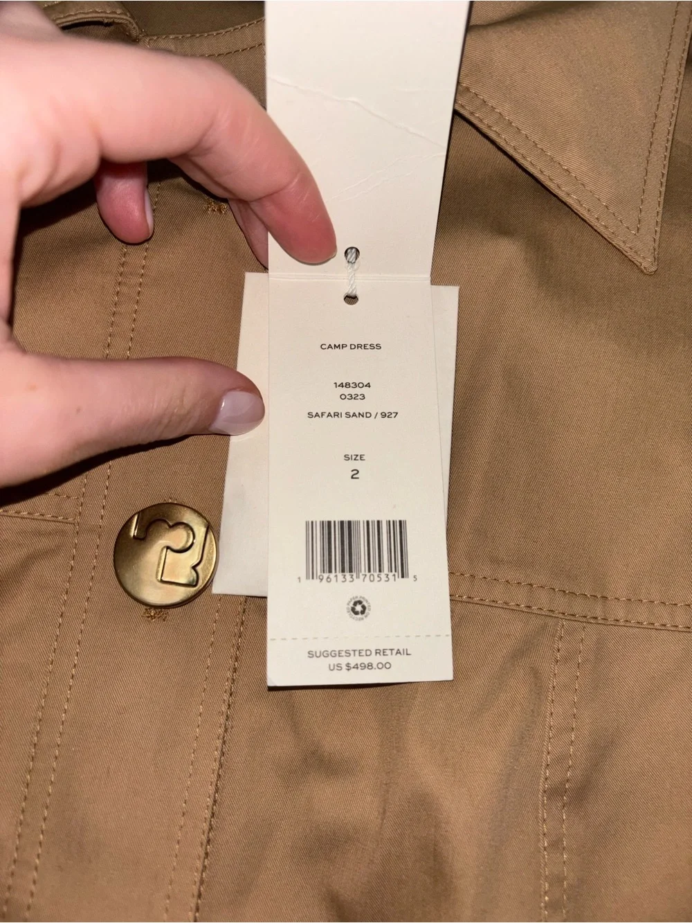 Tory Burch Short-Sleeve Trench Coat Dress in Safari Sand